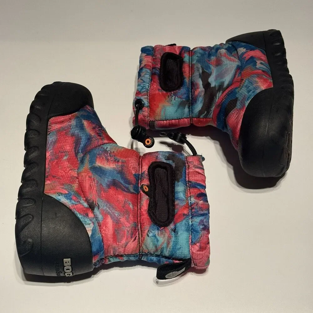 Bogs Bmoc Kids Snow Boots Girls Size 12 Pink Blue Faux Fur Lined Winter Boots